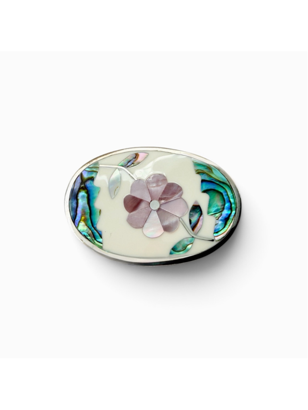 Vintage Alpaca Mexico Abalone & Mother of Pearl Flower Brooch, Mexican Shell